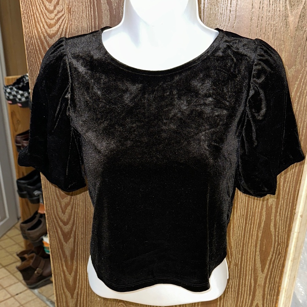 H&M Black Velvet Puff-Sleeve Crop Top